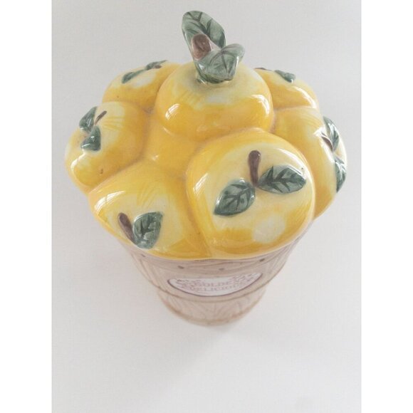 Pfaltzgraff Golden Delicious Apple Basket Ceramic Cookie Jar 11" Dishwasher & Mi - Picture 11 of 12